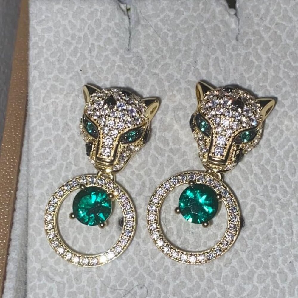 Neiman Marcus 925 Sterling Silver Jaguar Crystal Earrings